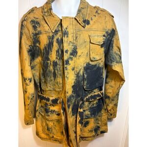 Thrill Denim Field Jacket Mens 2X Yellow Black Acid Wash Tie Dye Utility Belted